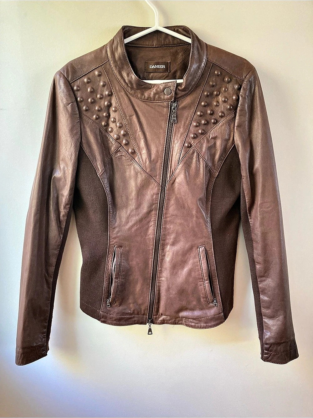 Danier Brown Genuine Leather Cropped Moto Jacket S Zip Up